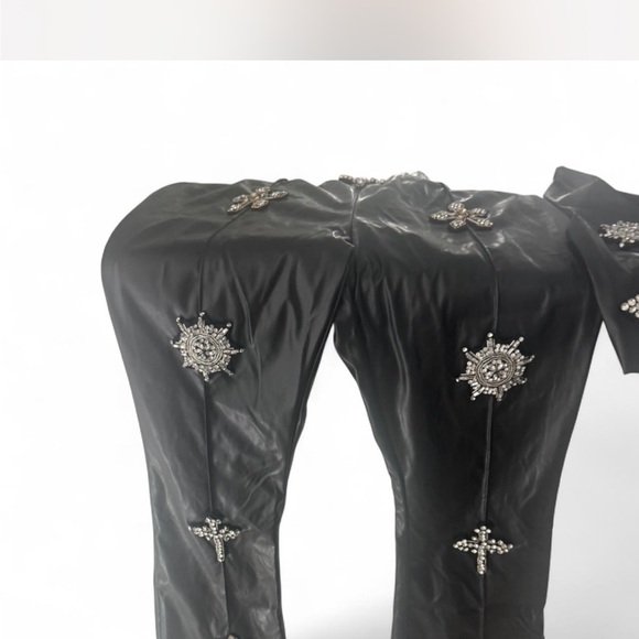 Fashion Nova Black Faux Leather Embellished Flare Pants - Picture 5 of 5